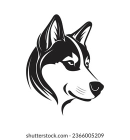 husky, one line, logo style, black and white, white background, simplistic draw