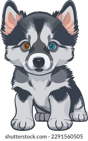 Dibujo vector multicolor de cachorro Husky aislado en fondo blanco