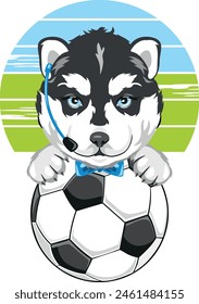 Husky puppy are strict soccer referee. Vector