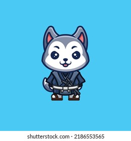 Husky Samurai Cute Creative Kawaii Cartoon Mascot Logo