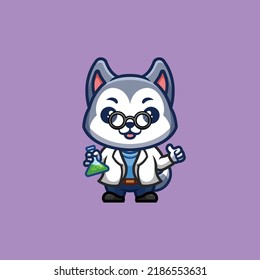 Husky Scientist Cute Creative Kawaii Cartoon Mascot Logo