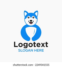 Plantilla de vectores de concepto de espacio negativo con el logotipo de Husky Shield. Símbolo de Escudo de retención Husky