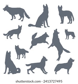 Husky Silhouette Set Vector Illustration