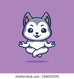 Husky Sitting Meditation Cute creativo logotipo de mascota de caricatura Kawaii