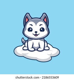 Husky Sitting On Cloud Cute Creative Kawaii Cartoon Mascot Logo