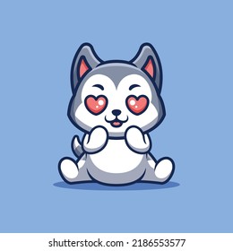 Husky Sitting Shocked Cute Creative Kawaii Cartoon Mascot Logo