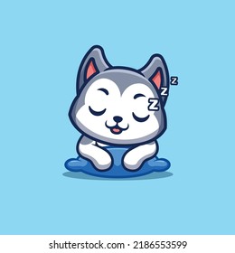 Husky Sleepy Cute Creative Kawaii Cartoon Mascot Logo
