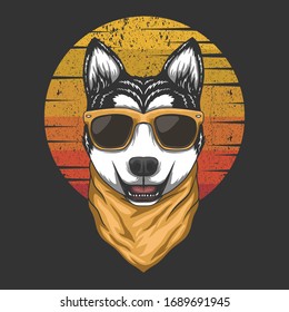 Husky sunset retro vector illustration for your company or brand