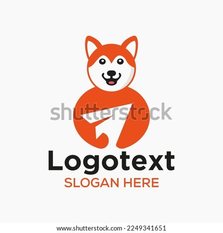 Husky Travel Logo Negative Space Concept Vector Template. Husky Holding Paper Plane Symbol