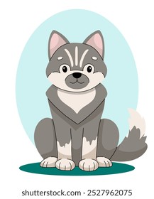 Husky. Vector illustration of sitting dog in flat style.