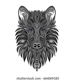 Husky. Vector silhouette of dog with blue eyes from patterns
