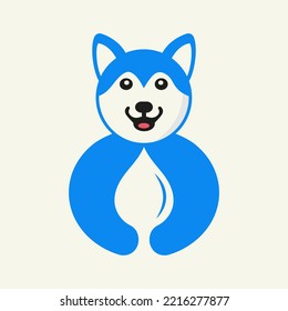 Husky Water Logo Negative Space Concept Vector Template. Husky Holding Water Symbol