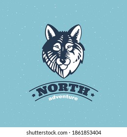 Husky or wolf head emblem in classic elegance engraving style. Vector drawing for adventure corporate identity, vintage north illustration, sport team logo, and etc. 