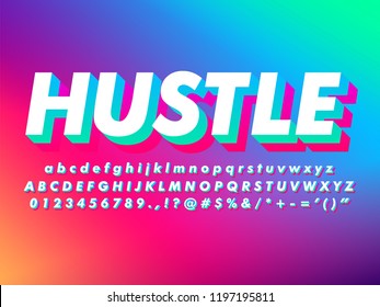 hustle 3d double gradient font effect with cool modern gradient with vibrant and saturated background