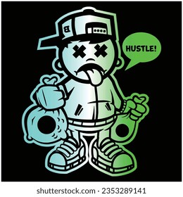 hustle boy illustration work for t-shirt design poster background vector