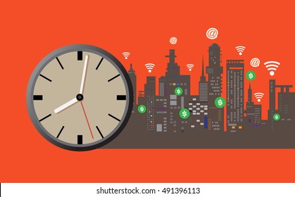The hustle of the city, Clock Icon ,Vector Illustration,Flat clock 