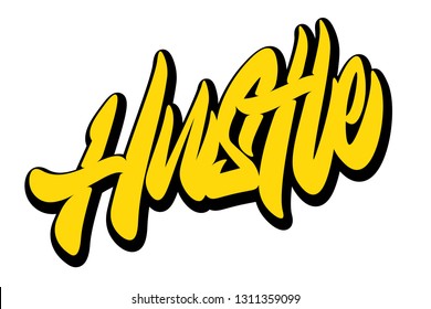 Hustle hand drawn vector lettering design. Comics style. Design for t shirt printing Vector Graphic - Vector