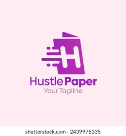 Hustle Paper Logo Design Template: Letter H with Book Symbol. This modern alphabet-inspired logotype is perfect for Technology, Business, Organizations, Personal Branding, and more.