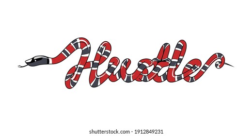 HUSTLE Text With Snake Pattern. Snake Text Vector. Red Snake