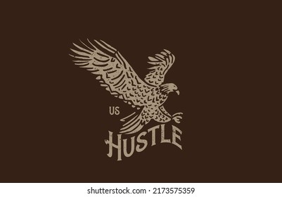 Hustle Typography with Eagle Vintage Distress Vector Graphic