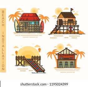 Hut at beach, bar and pier, rescue house