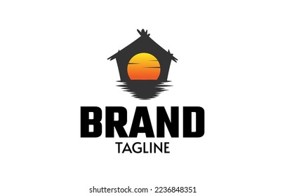 Hut beach logo design template