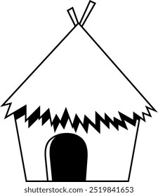 Hut. Black and white drawing. Cartoon style. Clip art. Outlines.