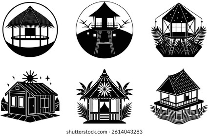 Hut Cottage Collection - Traditional Rural Shelter Vector Illustrations