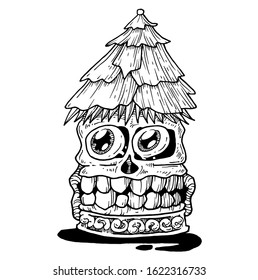 HUT CRAZY SKULL VECTOR ART DRAWING STYLE DESIGN