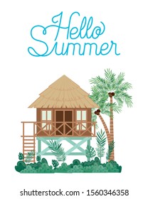 Hut design, Hello summer vacation beach tropical relaxation outdoor nature tourism island and season theme Vector illustration