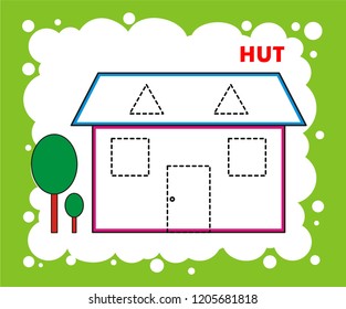 HUT DRAWING COLORING PAGE VECTOR ILLUSTRATION 