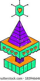 Hut with hearts, illustration, vector on white background