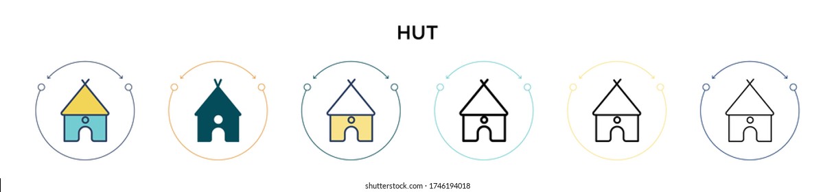 Hut icon in filled, thin line, outline and stroke style. Vector illustration of two colored and black hut vector icons designs can be used for mobile, ui, web