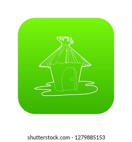 Hut icon green vector isolated on white background