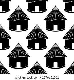 Hut Icon Seamless Pattern, Village Hut Icon Vector Art Illustration