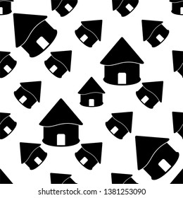 Hut Icon Seamless Pattern, Village Hut Icon Vector Art Illustration