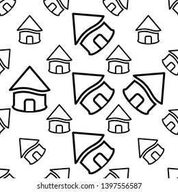 Hut Icon Seamless Pattern, Village Hut Icon Vector Art Illustration