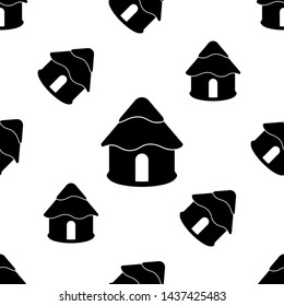 Hut Icon Seamless Pattern, Village Hut Icon Vector Art Illustration