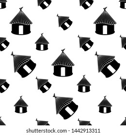 Hut Icon Seamless Pattern, Village Hut Icon Vector Art Illustration