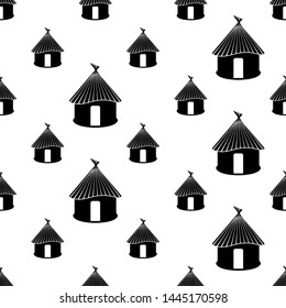 Hut Icon Seamless Pattern, Village Hut Icon Vector Art Illustration