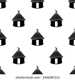 Hut Icon Seamless Pattern, Village Hut Icon Vector Art Illustration