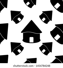Icono Hut Patrón sin problemas, Ilustración de arte vectorial de hut de aldea
