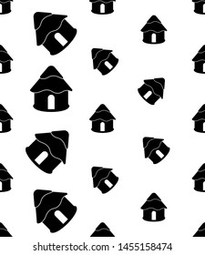 Hut Icon Seamless Pattern, Village Hut Icon Vector Art Illustration