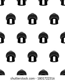 Hut Icon Seamless Pattern, Village Hut Icon Vector Art Illustration