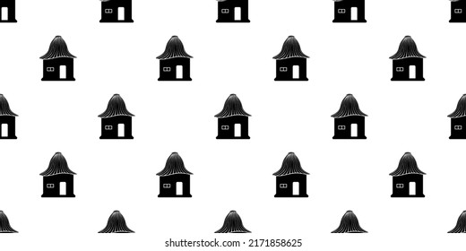 Hut Icon Seamless Pattern, Village Hut Icon, Small Dwelling Vector Art Illustration