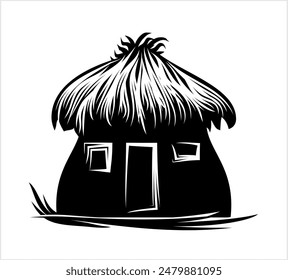 Hut Icon, Village Hut Icon, Small Dwelling Vector Art Illustration