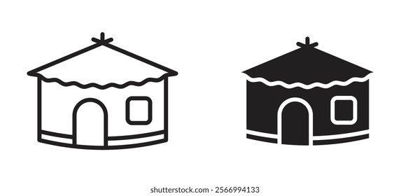 Hut icons in outline and fill. vector illustration for ui.