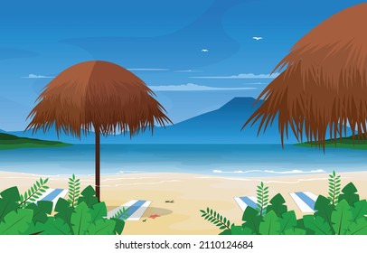 Hut Island Sea Summer Landscape Karma Kandara Beach Bali Illustration