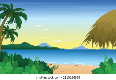 Hut Island Sea Summer Landscape Karma Kandara Beach Bali Illustration