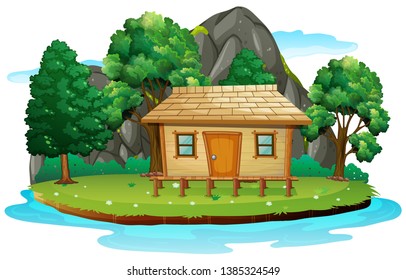 Hut in isolated island illustration
